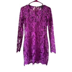 For Love & Lemons Maui Waui Lace Long Sleeve Mini Dress Purple Orchid XS